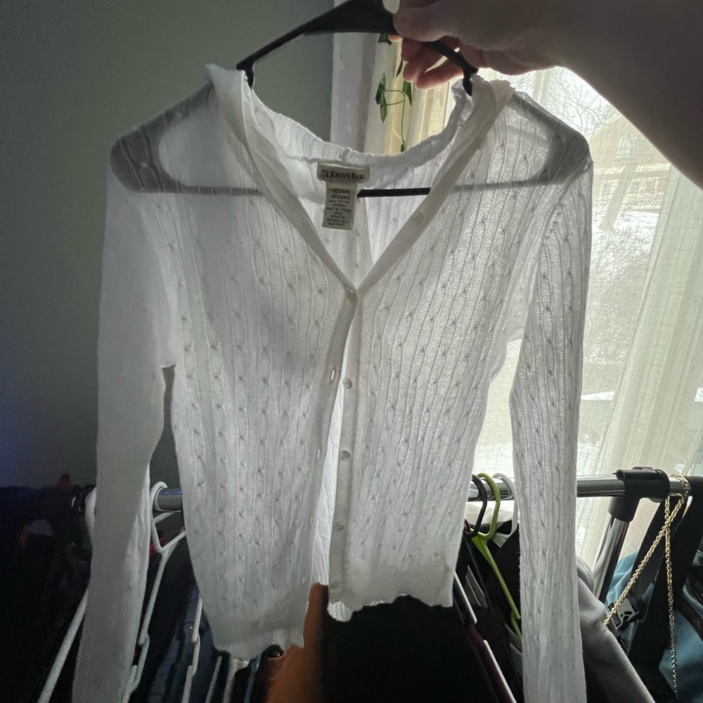 St. John's Bay White Button-Down Sweater